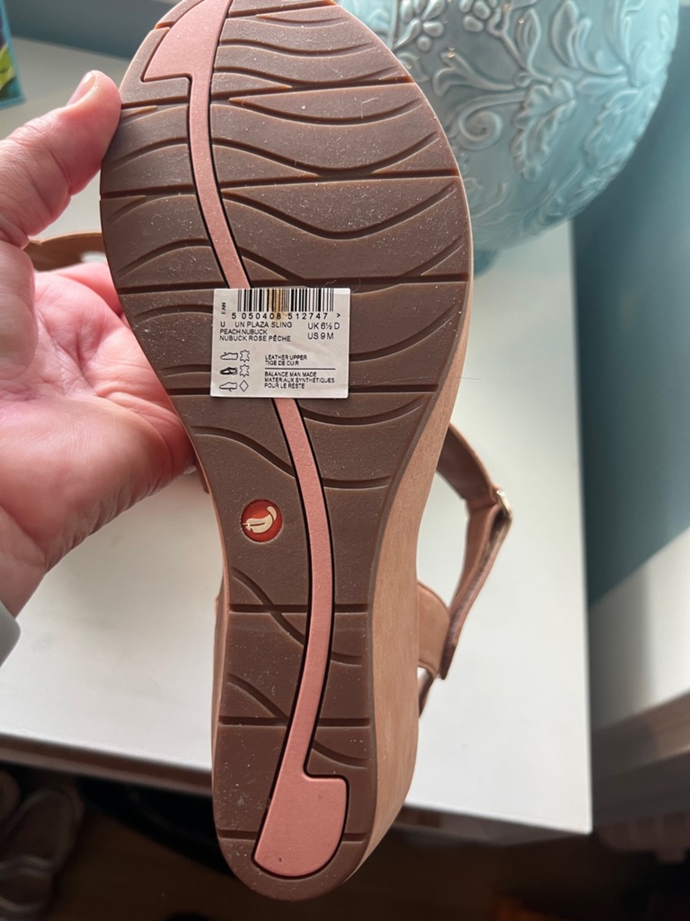 Clarks Tan Open-Toe Slingback Wedge Sandals - Picture 3 of 4